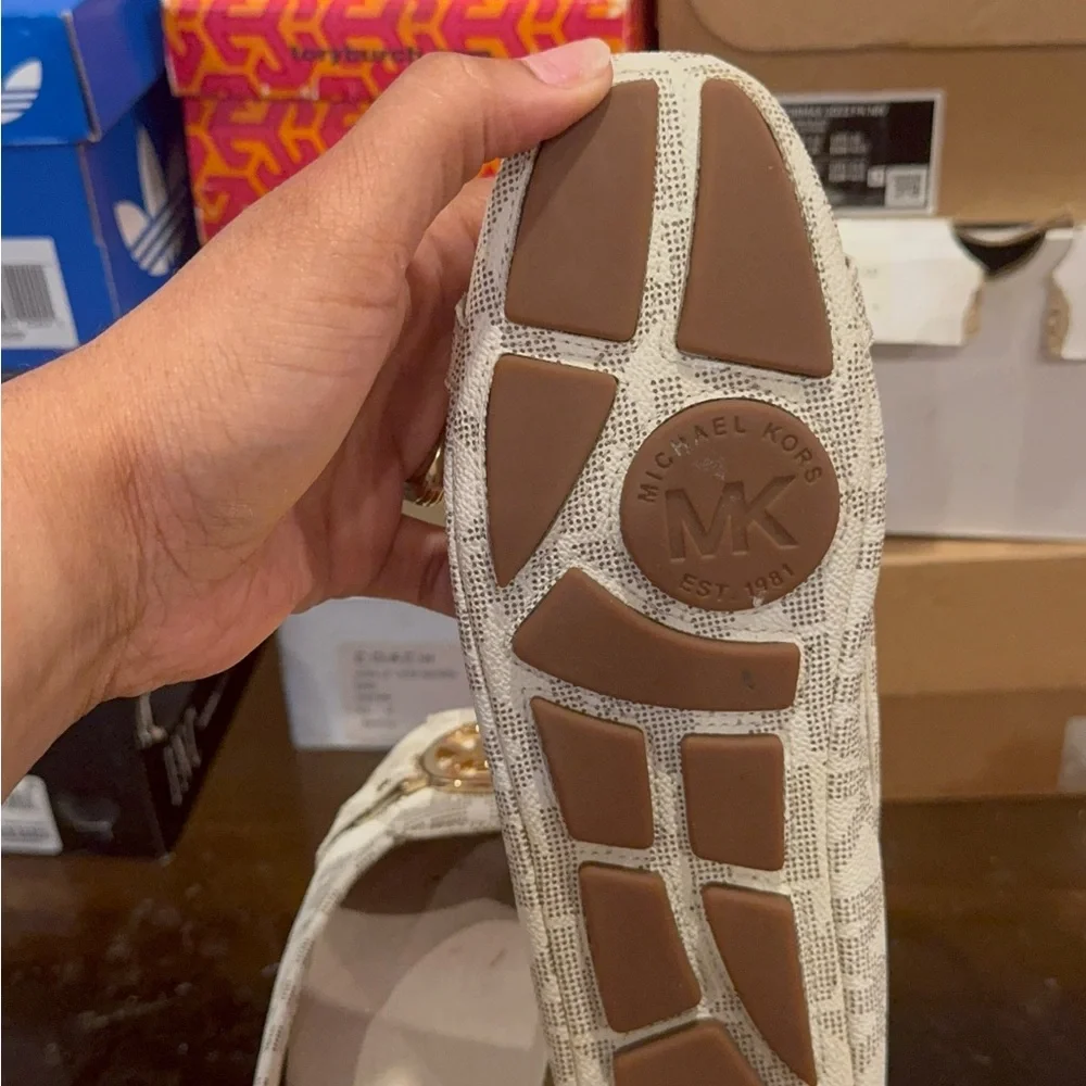Michael Kors Cream Logo Ballet Flats with Gold MK Emblem